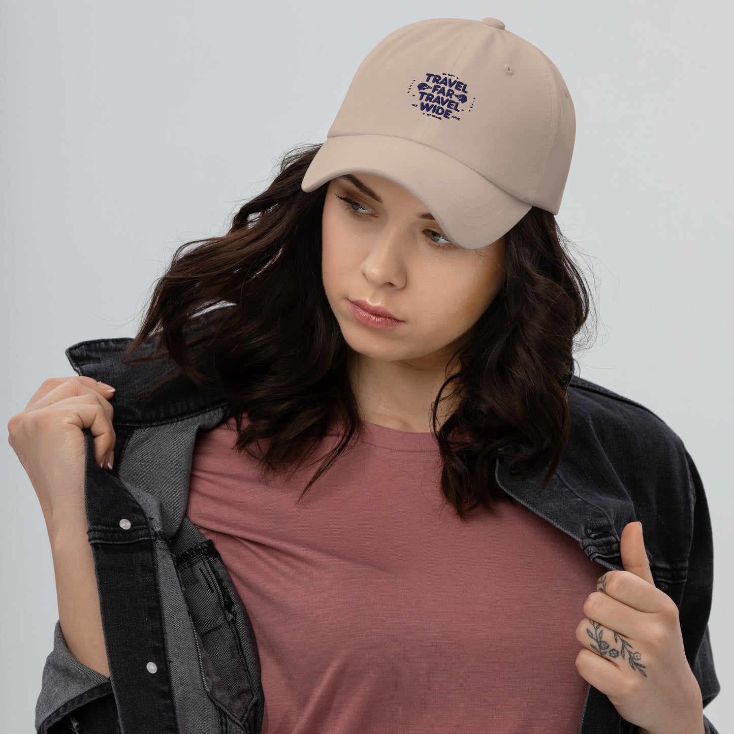 Travel far Travel wide Dad hat (Light Variant)