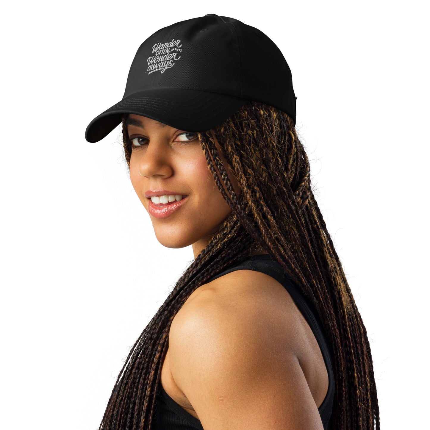 Wander often wonder always Under Armour® dad hat (Dark variant)