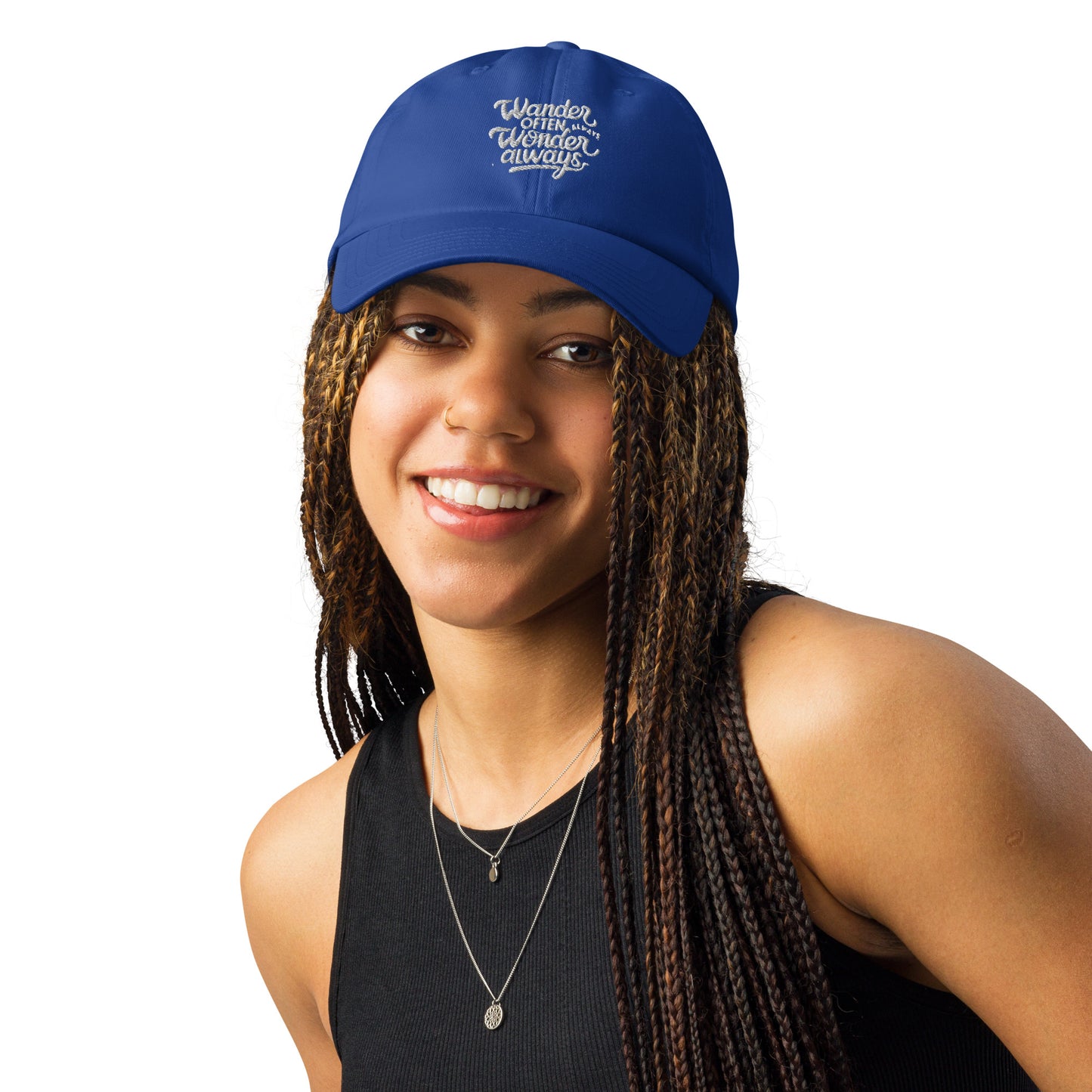 Wander often wonder always Under Armour® dad hat (Dark variant)