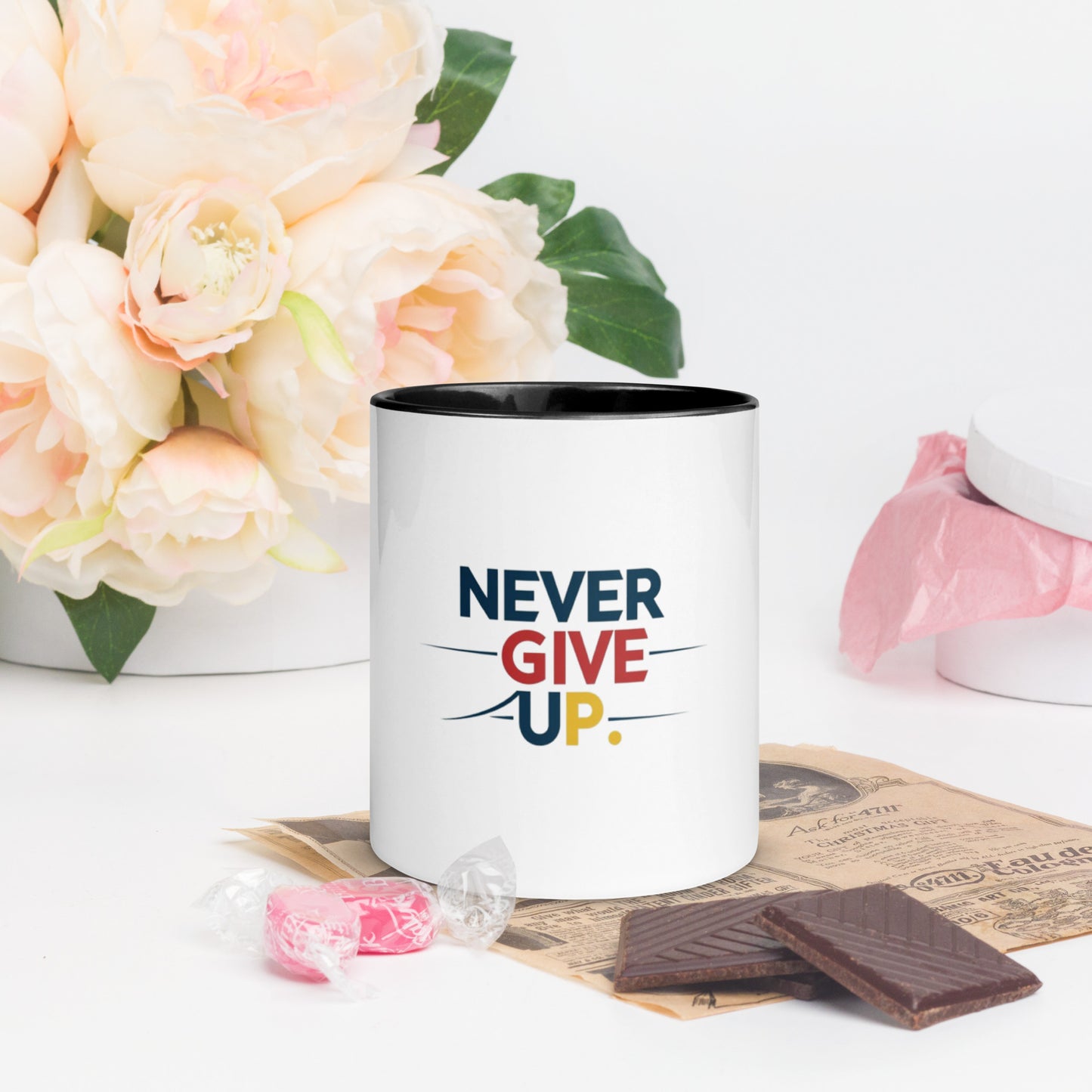 Never Give up Mug with Color Inside