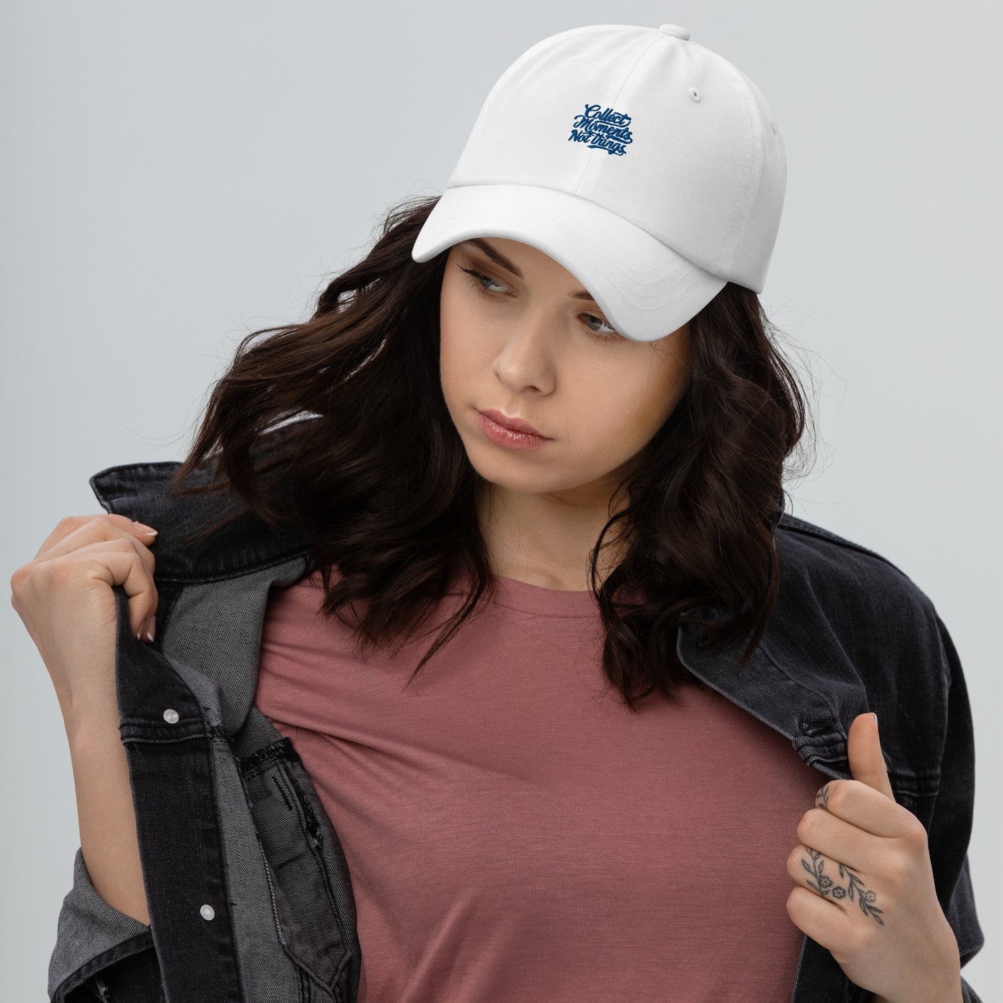 Collect moments not things Dad hat (Light variant)