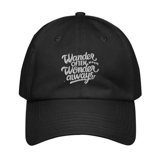 Wander often wonder always Under Armour® dad hat (Dark variant)