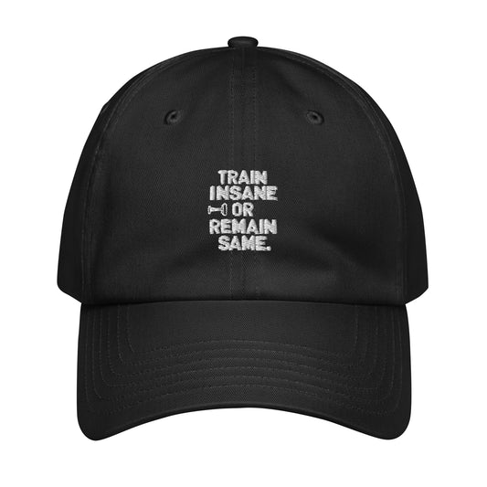 Train insane or remain same Under Armour® dad hat (Dark variant)