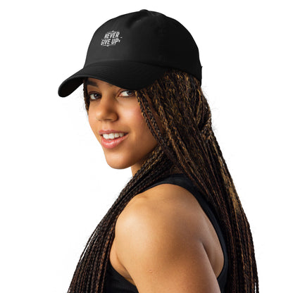 Never give up Under Armour® dad hat (Dark variant)