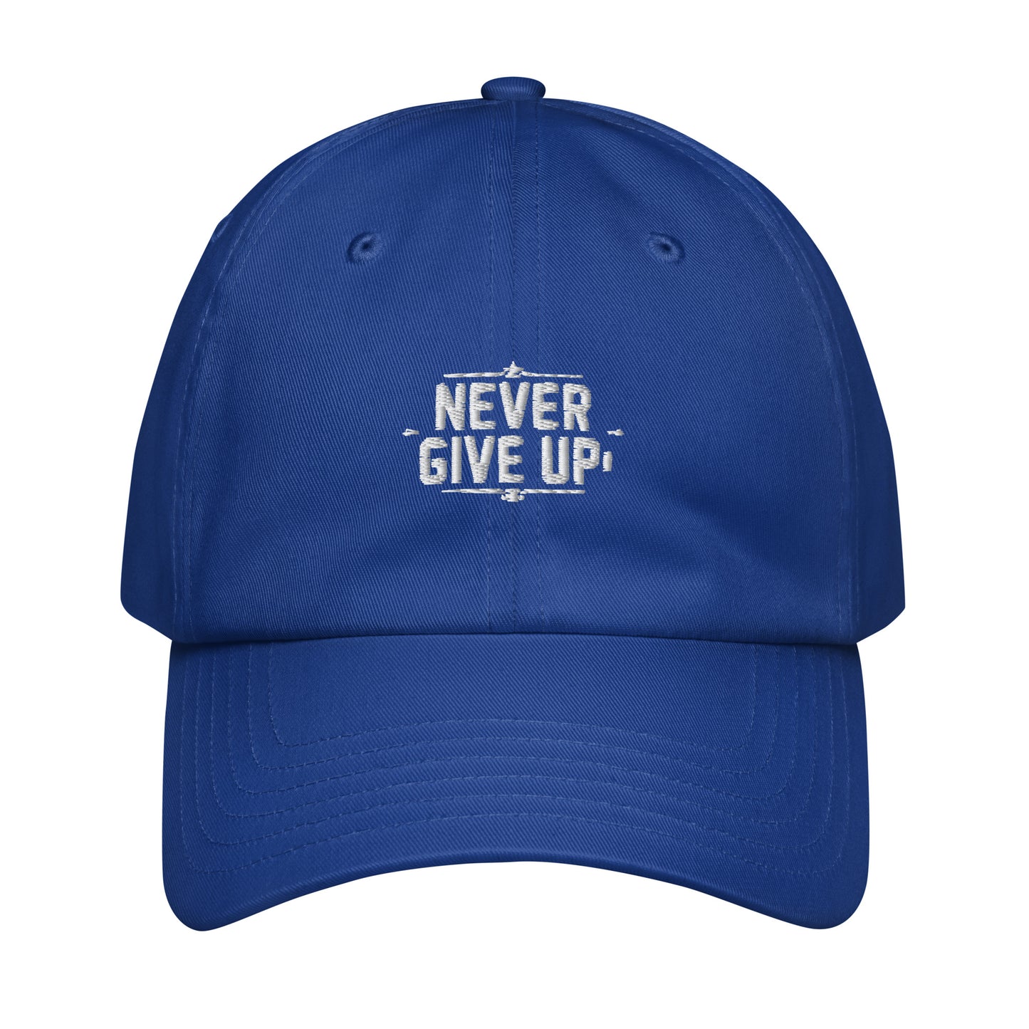 Never give up Under Armour® dad hat (Dark variant)