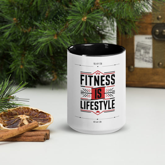 Fitness is lifestyle Mug with Color Inside