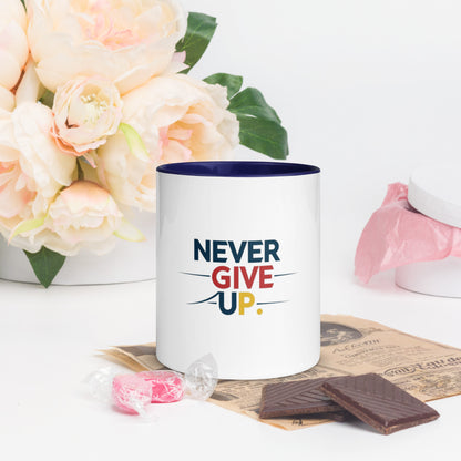 Never Give up Mug with Color Inside