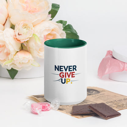 Never Give up Mug with Color Inside